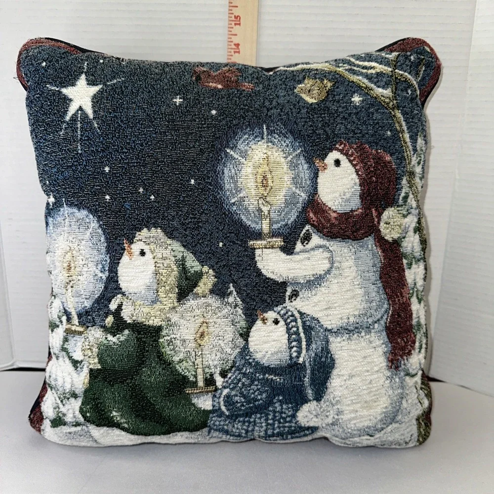 Christmas Themed Snowman Tapestry Throw Pillow‎ Design By Sandi Gore Evans